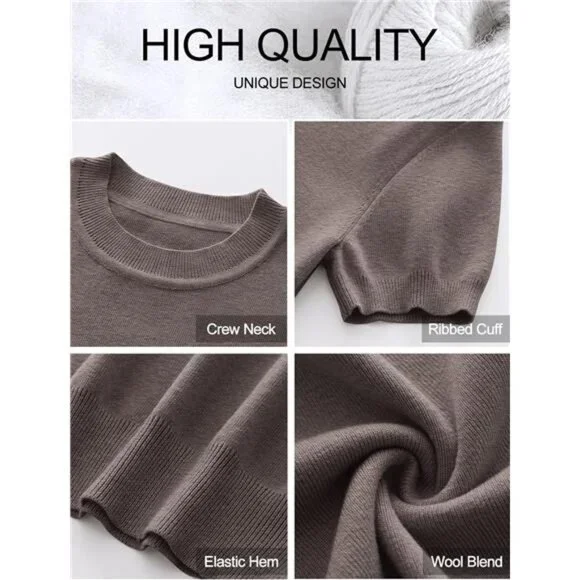 Womens Wool Blend Crew Neck Sweater Shirts - Picture 6 of 7